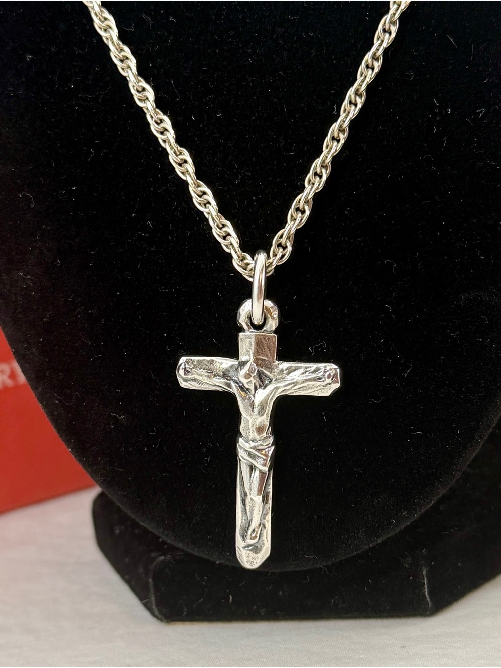 JAMES AVERY Sterling Silver Large Chiseled Crucifix Cross Pendant Heavy Necklace